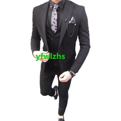 Handsome One Button Groomsmen Peak Lapel Groom Tuxedos Wedding Dress Men Suits Blazer Prom Dinner (Jacket+Pants+Tie+Vest) A168
