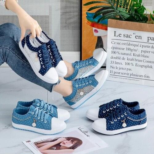 LEOSOXS Women Denim Canvas Shoes Platform Casual Sneakers Light Spring/Summer Sport Running Sneaker Woman Vulcanized Shoes