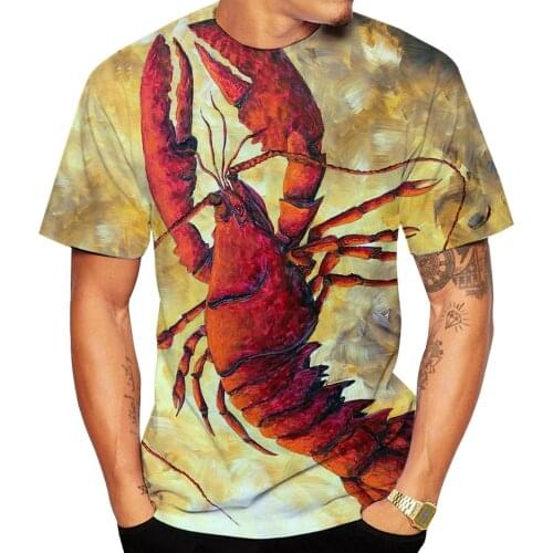 Fashion 3D Print Crayfish T-shirt Mens Lobster Casual Summer Short Sleeve Tops