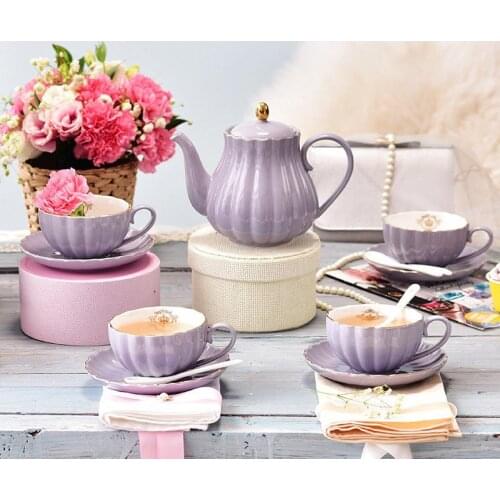 Court Style Afternoon Tea Set Colorful Cup And Saucer Set Coffee Cups Pumpkin Grain Teapot Graceful Drinkware With Plate 1set