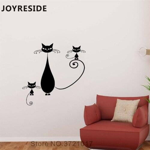 JOYRESIDE Cats Family Wall Decal Pet Animals Cat Pattern Wall Sticker Vinyl Decor Home Kids Bedroom Decor Interior Design A1180