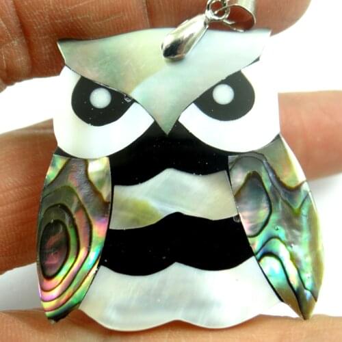 Natural Paua Abalone Shell owl Bead Pendant Alloy Jewelry making necklace for Women Vintage Jewelry Friendship Gifts F23