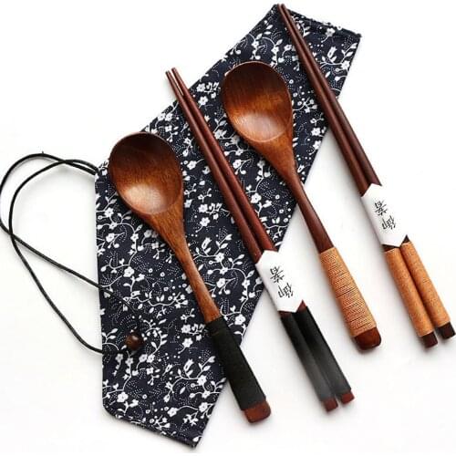 Portable Pratical Wooden Chopsticks Spoon Tableware Set Vintage Travel Cutlery Set Outdoor Travel Camp Picnic Utensils Kid Gift