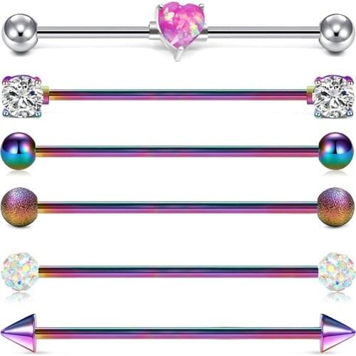 14G Surgical Steel Industrial Barbell 35mm 1 3/8 Inch & 38mm 1 1/2 Inch Industrial Piercing Bar for Women Men