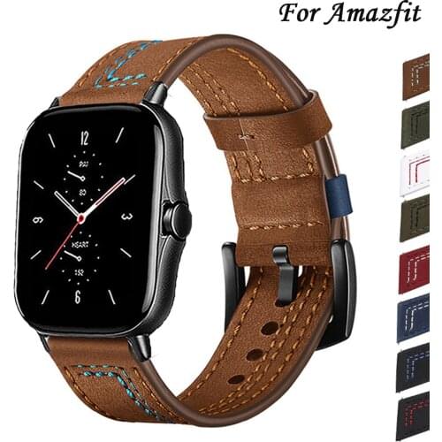 20mm/22mm band For Amazfit GTS/2/2e/GTS2 Mini/GTR 42mm/47mm/GTR2/2e/stratos 3 belt leather Bracelet Amazfit bip/pace Watch strap