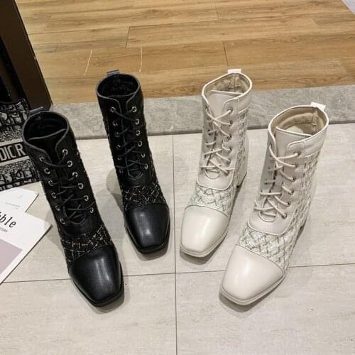 Luxury Heel Boots Women Leather Boot Chunky Winter Shoes Platform Ankle Boots Slip on Thick Heels Warm Footwear Brand Designer