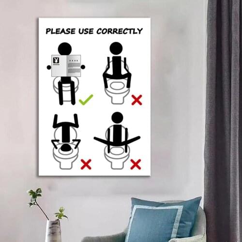 Toilet Manual Canvas Painting Wall Art Modern Posters And Prints Black White Wall Pictures For Bathroom Decor