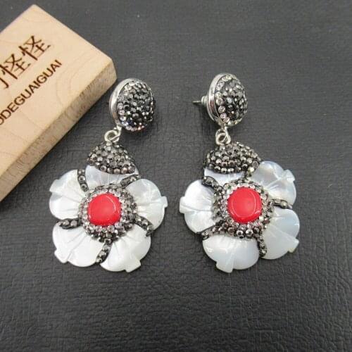 APDGG Natural White Pearl Coral Shell flower Earring Silver Stud Earrings