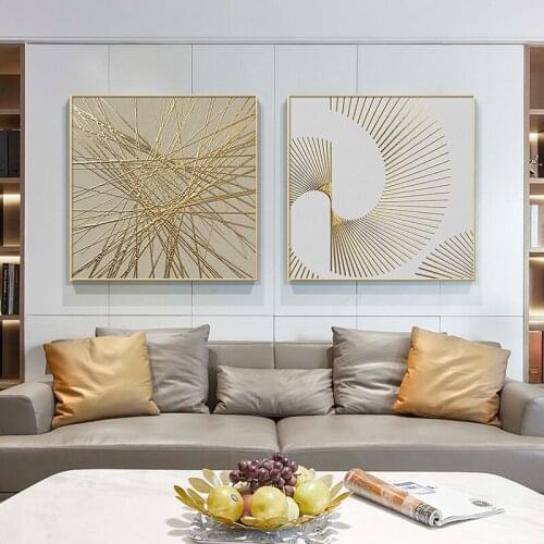 Nordic Abstract Gold Feather Geometric Art Posters Luxury Canvas Wall Art Painting Home Decor Print Living Room Vintage Picture