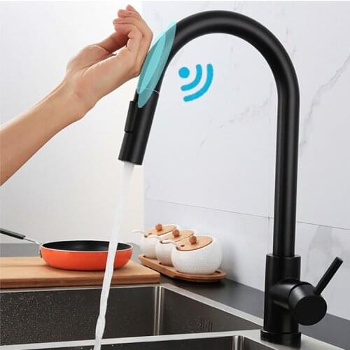 Touch Kitchen Faucet 304 Stainless Steel Double Function Spray Hot Cold Mixer Tap Gold Black Sense Pull Out Kitchen Sink Faucets