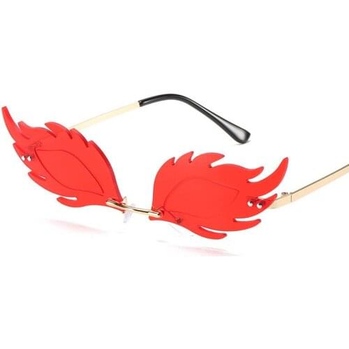 Luxury Fashion Flame Sunglasses Women Rimless Sun Glasses Shades Eyeglass Vintage Feather Sunglass Unique Shape Eyewears
