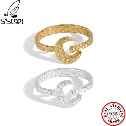 SSTEEL Sterling Silver 925 Moon Ring Gift For Womens Minimalist Matching Handmade Party Open Rings 2021 Trend Fine Jewellery