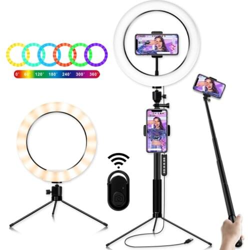 10inch RGB light colorful Usb Beauty Video Studio Photo Circle Lamp Dimmable Selfie Led Ring Light With Tripod Stand flash LED