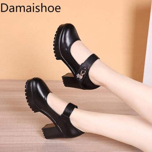 Womens Pumps Catwalk Show Chunky Heels Waterproof Platform Mid Heels Round Toe Mom Shoes with Buckle Platform Work Shoes Pumps