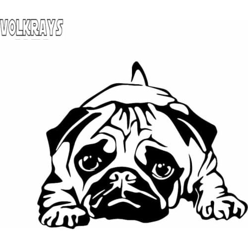 Volkrays Funny Car Sticker Pattern Cute Pug Dog Creative Accessories Reflective Waterproof Vinyl Decal Black/Silver,11cm*14cm