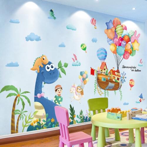 Hot Air Balloons Boat Wall Stickers DIY Dinosaur Clouds Wall Decals for Kids Rooms Children Bedroom Nursery Home Decoration