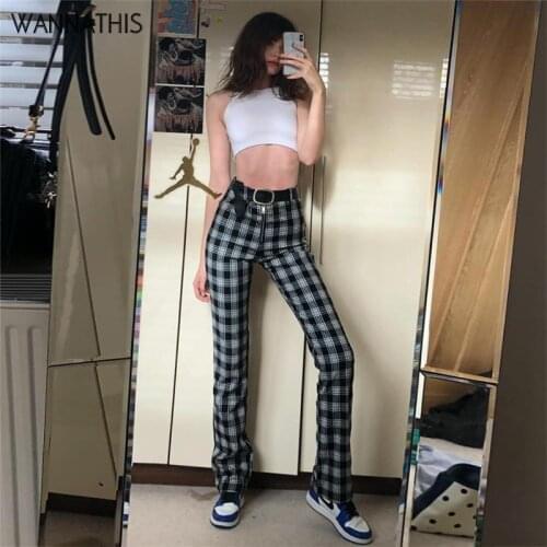 WannaThis Women's Plaid Trousers