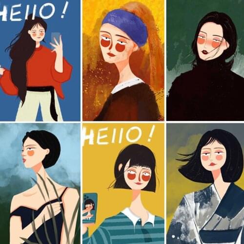 XUEQIXIAOZU DIY full Round Diamond Diamond Painting Illustration Girl Diamond Embroidery Cross Stitch Character RhinestoneMosaic