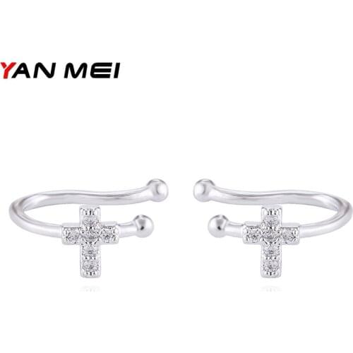 YANMEI Cross Unilateral Cross Ear Clip Zircon Shiny Ear Clip Fashion Jewelry Exquisite Jewelry E8039