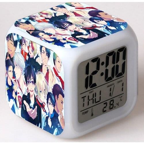 Japan Manga YURI!!! on ICE Anime Figurine Juguetes LED Alarm Clock Colorful Changing Touch Light PVC Kids Toys