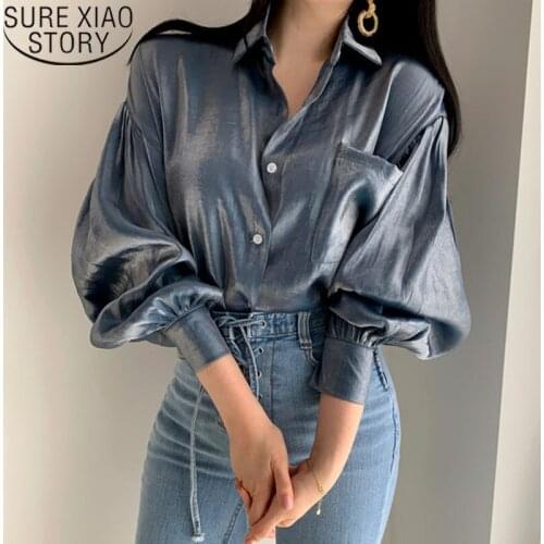 2021 New Spring Korean Edition Loose Long-sleeved Women Blouse Gradient Reflective Elegant Women Shirt Tops Blusas Mujer 8051 50
