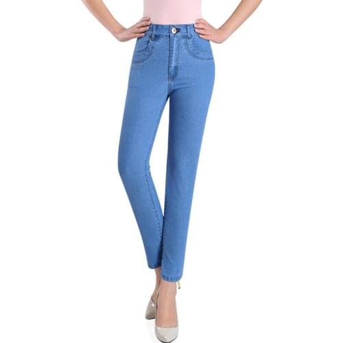 Women Jeans Casual Summer Autumn High Waist Mon Jeans Pant Slim Stretch Straight Denim Trousers For Woman Blue Black
