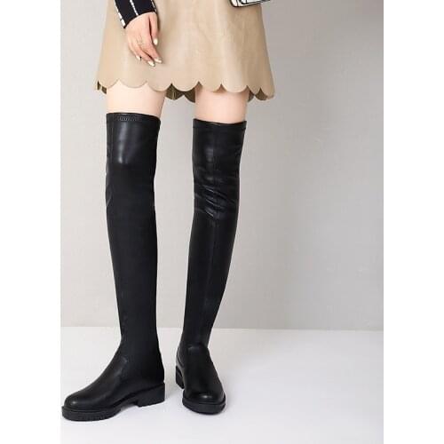 Fashion Over The Knee Boots Women Square Punk Med Heel Platform Long Boots 2021 Autumn Winter Boots Black White Shoes for Women