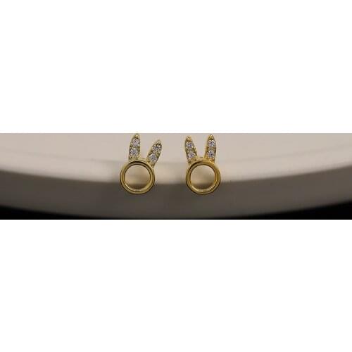 925 Sterling Silver European Simple Pavé Crystal Cartoon Rabbit Stud Earrings Women Small Cute Electroplating 14k Gold Jewelry