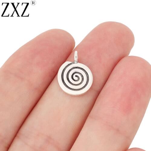 ZXZ 50pcs Tibetan Silver Spiral Swirl Charms Pendants Beads 2 Sided for Jewelry Making Findings 16x12mm