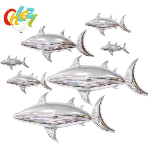 1pcs Giant Silver Shark Balloons Big Ocean Animal Safari Party Decorations Birthday Children Gifts Supplies Inflatable Balloon
