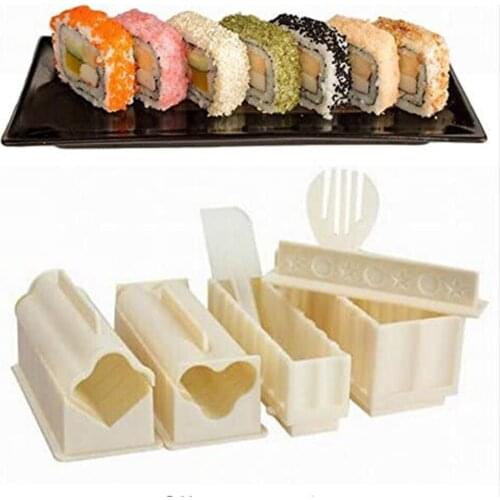 10pcs/set Sushi Molds DIY Home Sushi Maker Tool Complete with Japanese Rice Roll Mold Fork Spatula Sushi Tools Kitchen Gadgets
