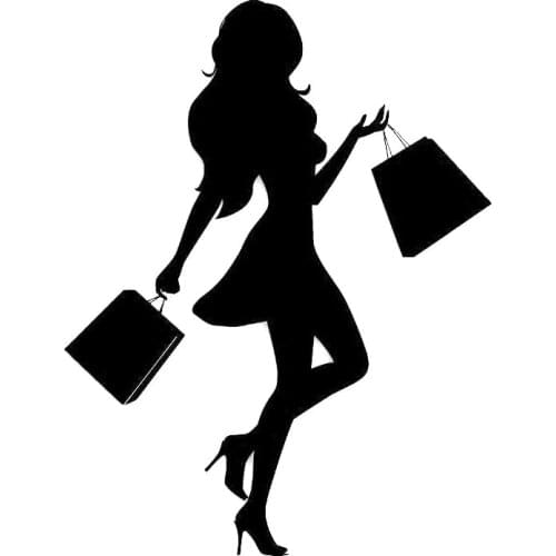 14.3*18.5CM Fashion Sexy Girl Shopping Car Stickers Vinyl Decals Covering The Body Black/Silver C7-0929