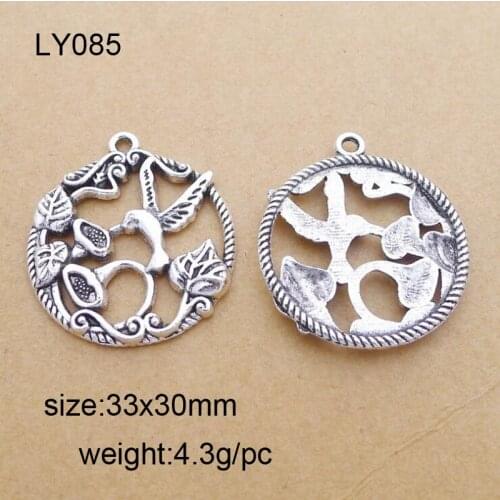 25pcs Antique Silver Alloy Hollow Bird Flower Charm Vintage Jewelry Findings Accessories 33x30mm