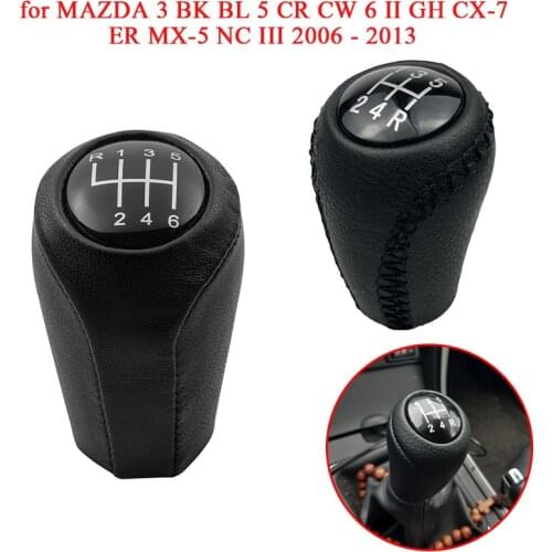 5/6 Speed Leather Gear Shift Knob Shifter Lever Arm Headball For MAZDA 3 BK BL 5 CR CW 6 II GH CX-7 ER MX-5 NC III 2006 - 2013