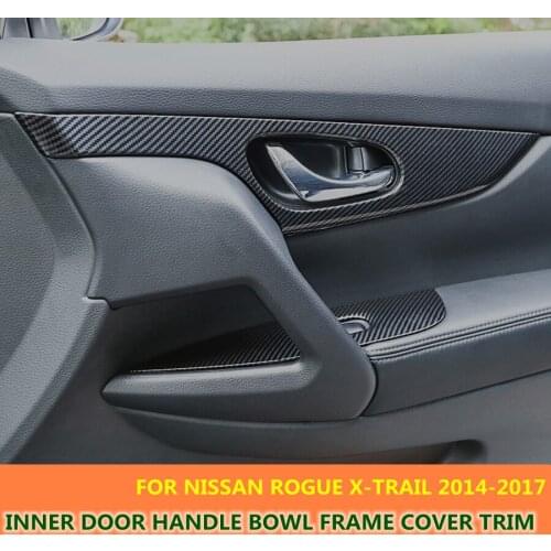 ABS Inner Door Handle Bowl Frame Cover Trim For Nissan Rogue / X-trail 2014 2015 2016 2017 Matte Silver Carbon Fiber Style