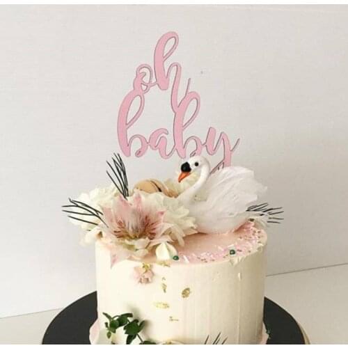 OH Baby Acrylic Cake Topper Pink Gold Wedding Cupcake Topper Flags For Kids Girls Birthday Party Cake Decorations Baby Shower