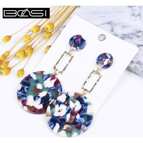 B0SI Blue Acrylic Earrings Fashion Jewelry Long Earrings Women Drop Earrings Pendientes Boho Earings Dangle Earring korean Resin
