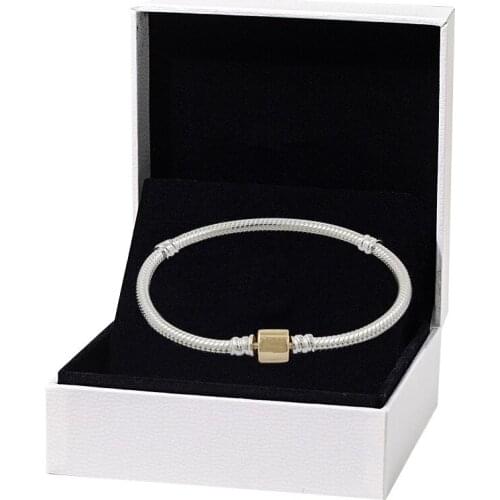 925 Sterling Silver Moment Snake Chain Bracelets For Women with Gold Clasp Fit Charm Beads DIY Gift Spring Collection Jewelry