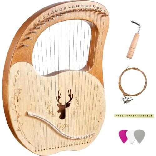 Cega 21 Metal Strings Lyre Harp Spruce Topboard Mahogany Backboard String Instrument & Tuning Wrench Strings Picks Note Sticker