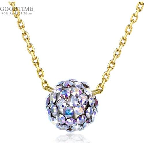 Trendy Necklace For Women 925 Sterling Silver Jewelry Noble Crystal Ball Pendant Chain Necklaces For Girl Party Dress Up