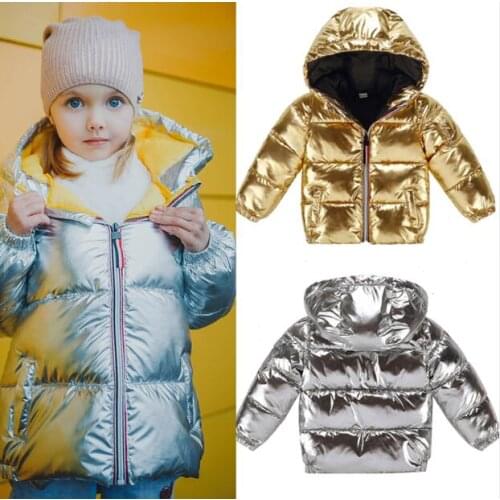 Children winter jacket for kids girls silver gold black Boys Casual Hooded Coat Baby Clothing Outwear kids Parka Jacket snowsuit