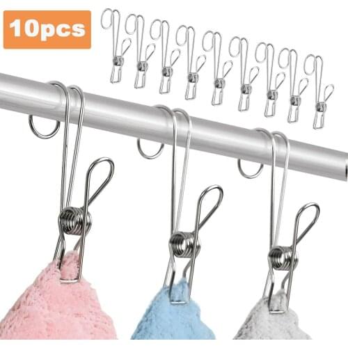 Home Storage Rack Laundry Chip Hooks Clothes Pegs Photo Clip Stainless Steel Clothespins Towel Chips Hook Laundry Storage Holder