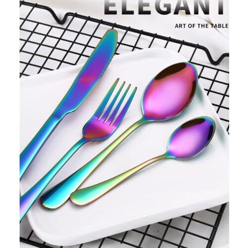 By dhl 50set 4pcs/set Colorful Cutlery Set Rainbow Gold Plated Dinnerware Creative Dinner Set Fork for Wedding and Hotel