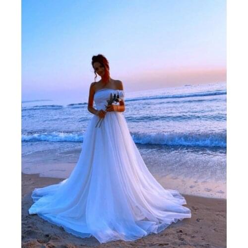 Elegant Long Tulle Wedding Dresses A-Line Corset Back Court Train Robes De Mariée Bridal Gown For Women