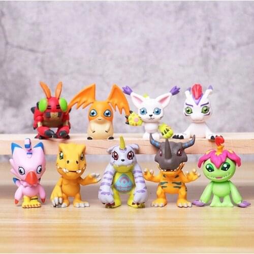New Anime Figure Digital Digimon Adventure 9pcs/Set Cartoon Model Car Ornaments Action PVC Figurine Decoration Collection Toys