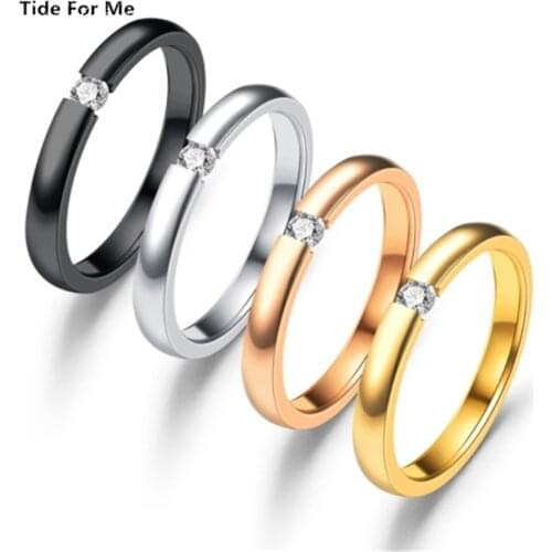 Hot gold/silver color zircon crystal rings for women & men stainless steel engagement wedding bands ring couple fashion Jewelry