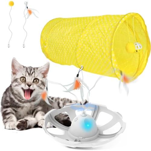 BENTOPAL--Interactive Pet Toy Automatic Cat Tunnel with Motion Activated Rotating Feather Cat Toys and Bird Sound Led Lights Toy