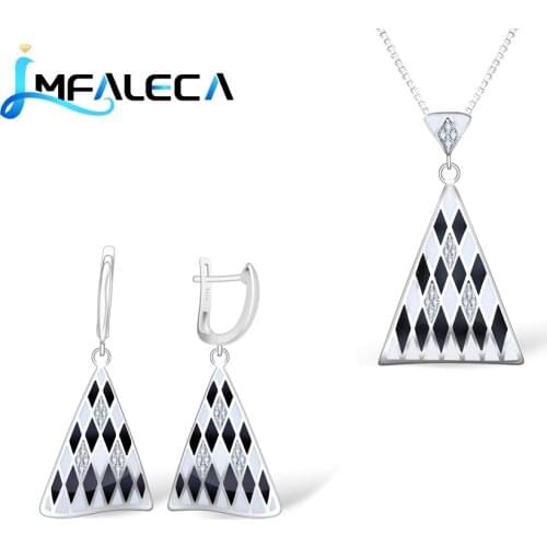 LMFALECA Silver Necklace Earrings Sets for Women Pure 925 Sterling Silver Pendant Luxury Enamel Fine Triangle Jewelry Set