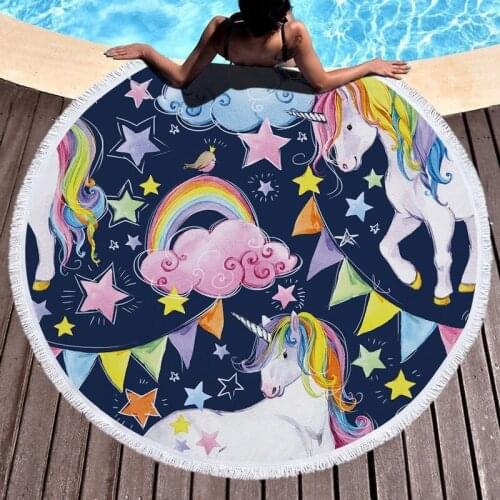 Rainbow Horse Unicorn Fringed beach towel Round beach towel Sea beach towel strandlaken Microfiber towel Towel beach beach towel
