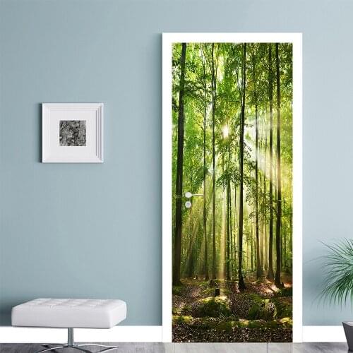 Forest Dawn DIY Door Stickers Home Decoration Wall Stickers Living Room Bathroom Art Mural Waterpoof Peel & Stick PVC Wallpaper